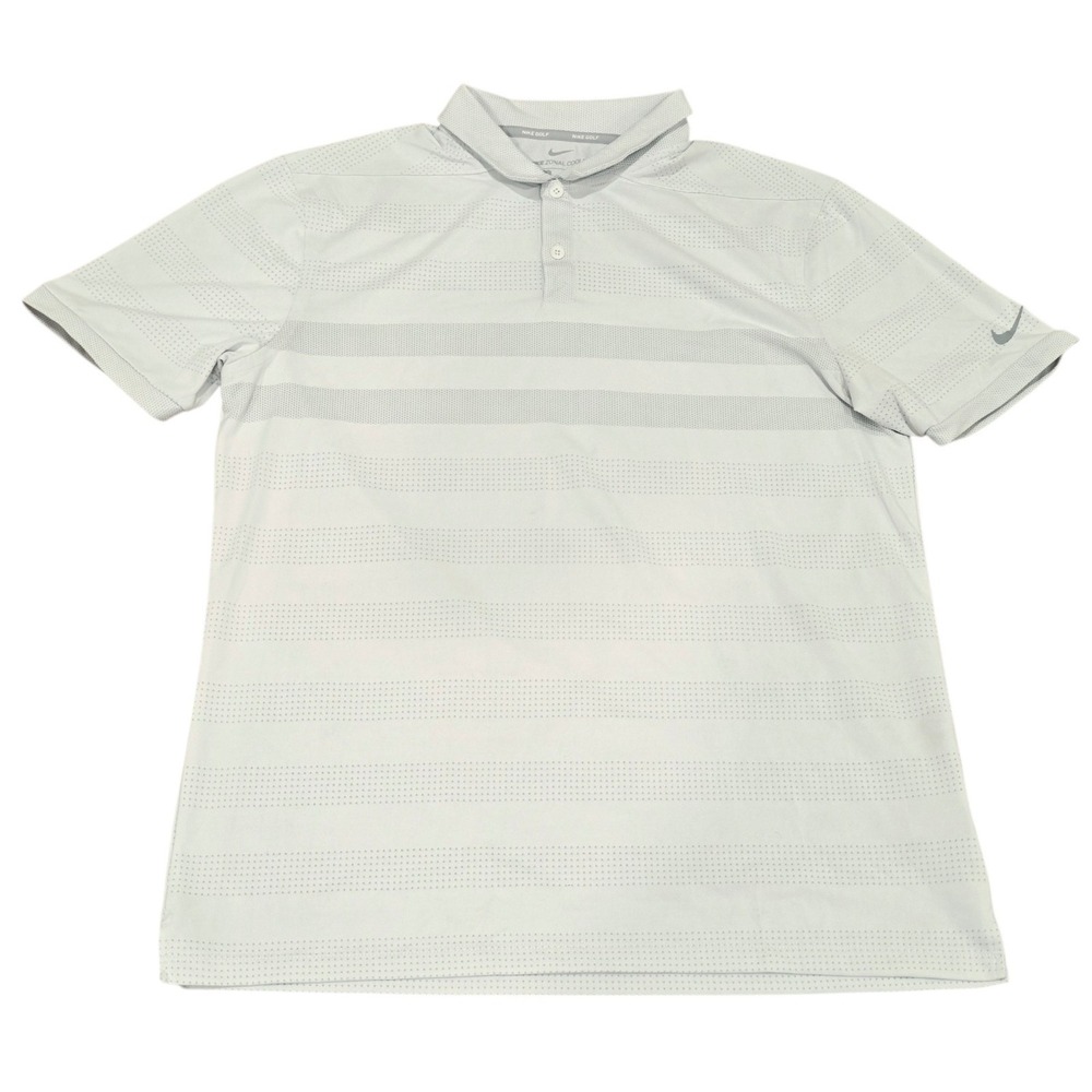 Nike Golf Zonal Cooling Polo Shirt Mens Medium White Gray Striped AR2604-100
